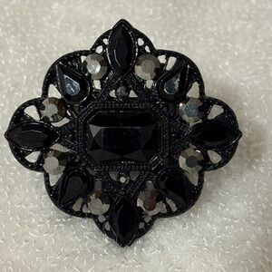 Gothic Black Ornate Rhinestone Statement Ring - Stretchy & Adjustable